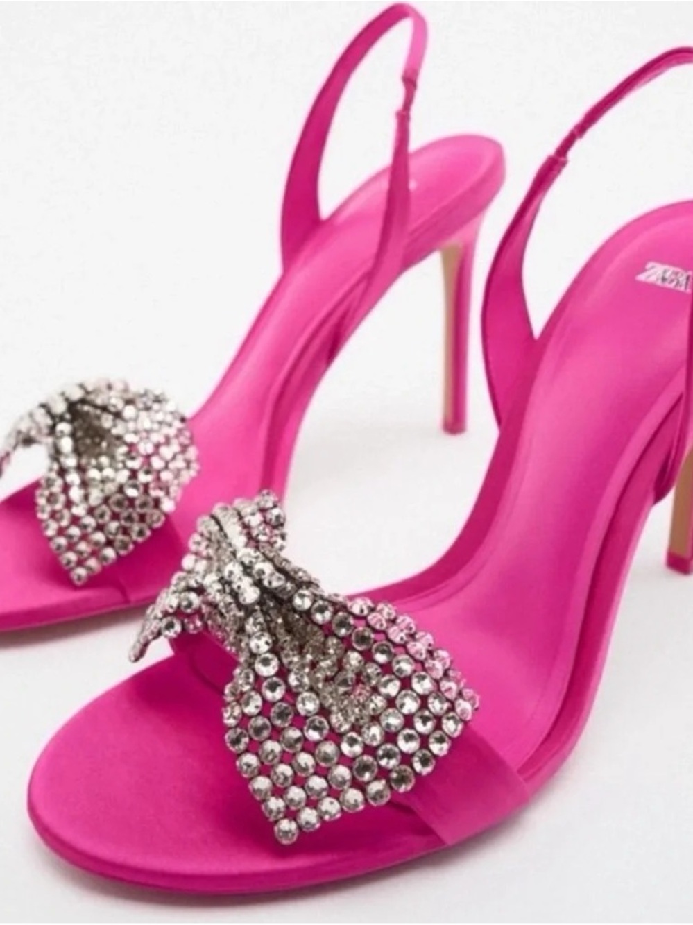 Zara Fuchsia Slingback Heeled Sandals with Crystal Bow